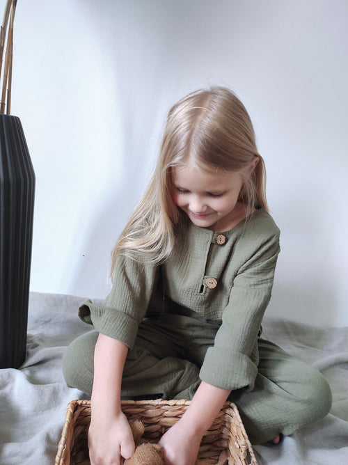 Sproutli® Handgefertigtes Bio-Musselin Baby- & Kinderhemd aus Double Gauze mit Kokosnussknöpfen