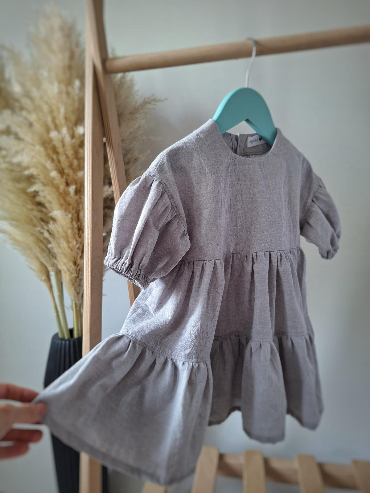 Sproutli® Handgefertigtes Baby- & Mädchenkleid aus gewaschener Baumwolle mit Puffärmeln