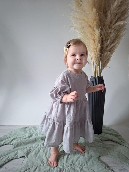 Sproutli® Handgefertigtes Baby- & Mädchenkleid aus gewaschener Baumwolle mit Puffärmeln