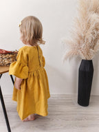 Sproutli® Handgefertigtes Baby- & Mädchenkleid aus Leinen mit Puffärmeln und Rüschen
