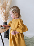 Sproutli® Handgefertigtes Baby- & Mädchenkleid aus Leinen mit Puffärmeln und Rüschen
